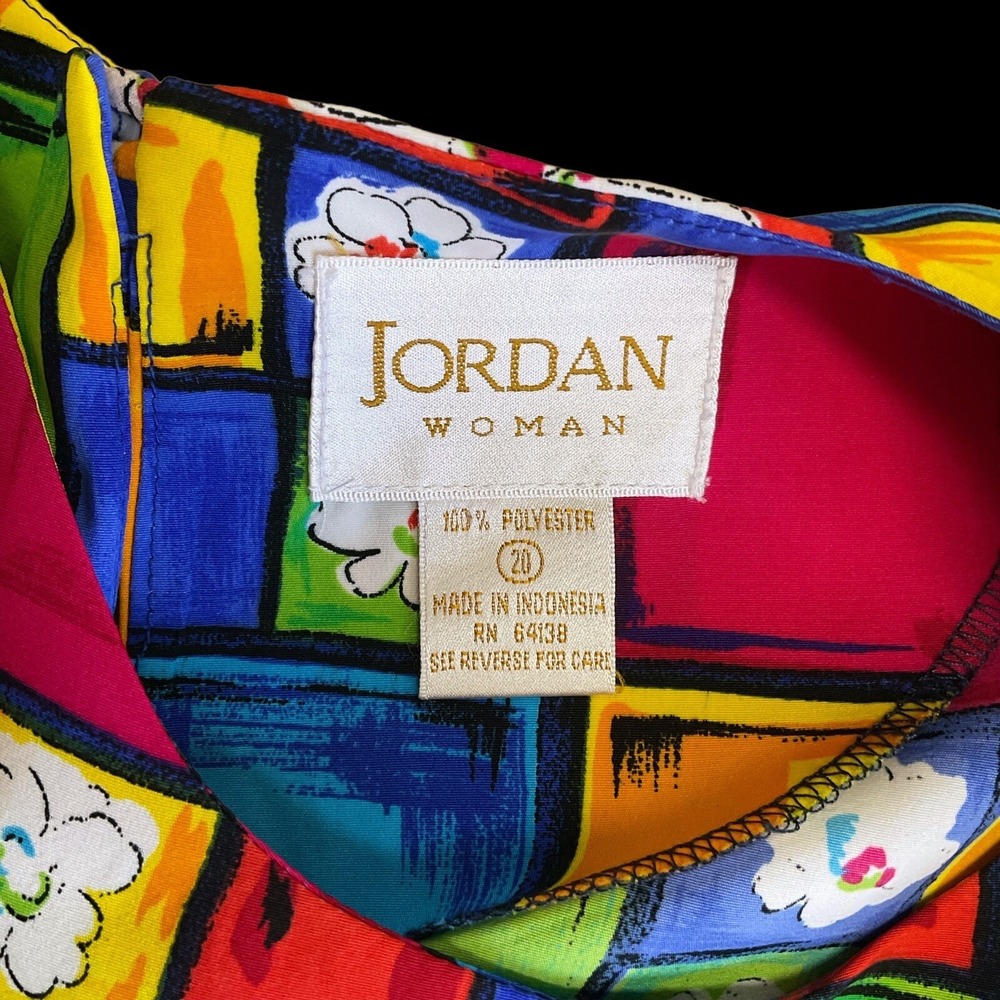Jordan Top Women Size 20 Multicolor Short Sleeve Blouse Colorful Office VTG - Picture 9 of 9